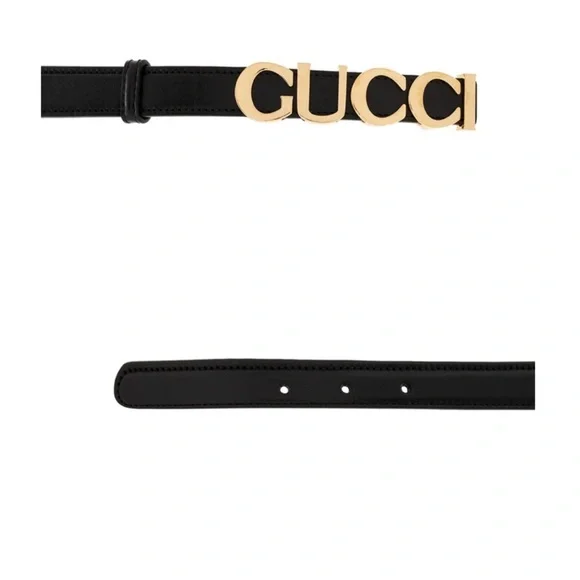 Gucci Black Leather Belt with Gold Lettering NEW with dust bag size 80 RARE - Picture 4 of 10